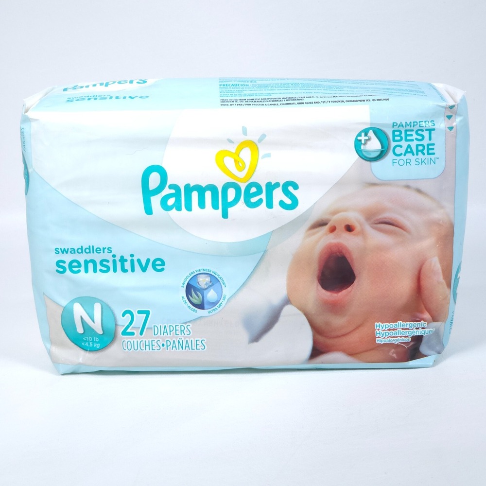 PAMPERS Swaddlers Sensitive‎ Diapers Newborn N  10 lb 27 Count Monkey Small Pets